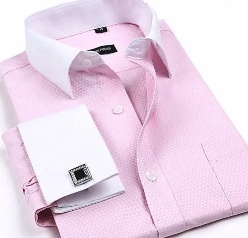 Striped Shirt Men Mens Dress Shirt French Cuff Tailored Slim Fit Free Long Sleeve Shirt For Cufflinks Camisa