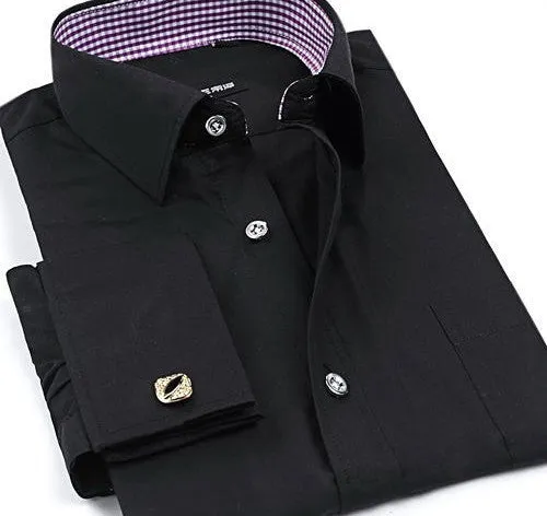 Striped Shirt Men Mens Dress Shirt French Cuff Tailored Slim Fit Free Long Sleeve Shirt For Cufflinks Camisa