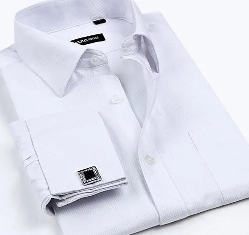 Striped Shirt Men Mens Dress Shirt French Cuff Tailored Slim Fit Free Long Sleeve Shirt For Cufflinks Camisa