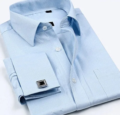 Striped Shirt Men Mens Dress Shirt French Cuff Tailored Slim Fit Free Long Sleeve Shirt For Cufflinks Camisa
