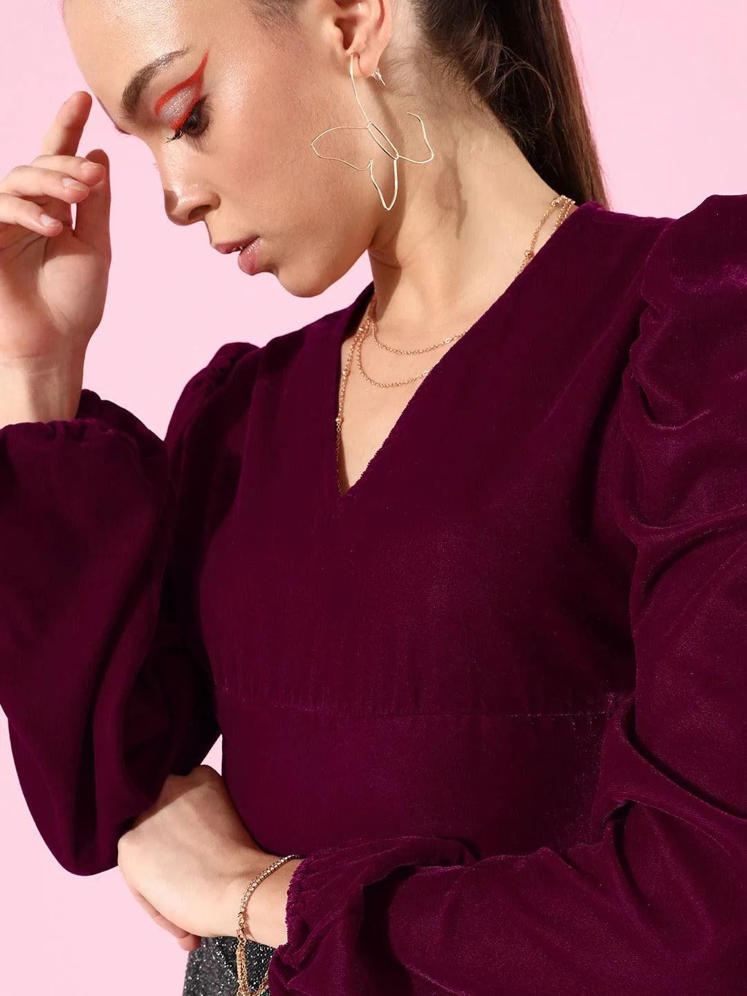 Style Quotient Women Maroon Solid Tops