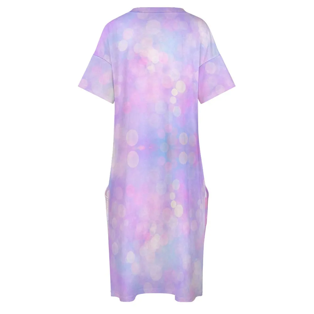 Sunlit Day V Neck Short Sleeves Loose Pocket Dress up to 5 XL (FWS)