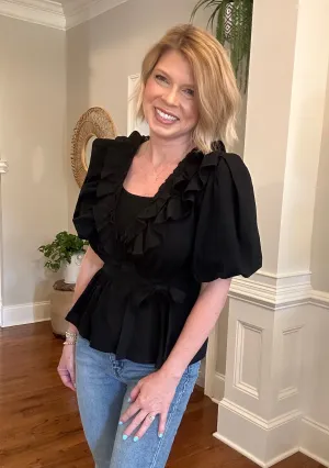 Sunny Days Double Ruffle Top | Black