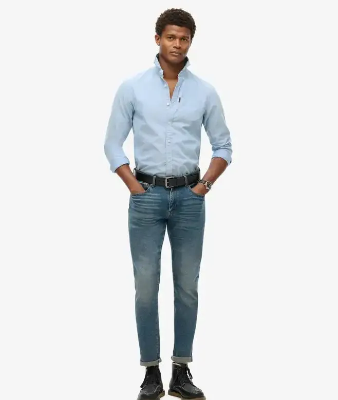 Superdry Mens LS Oxford Shirt Classic Blue