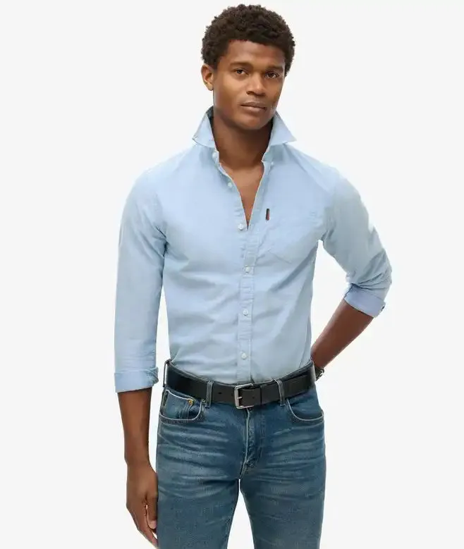 Superdry Mens LS Oxford Shirt Classic Blue