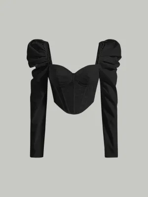 Sweetheart Neck Puff Sleeve Crop Blouse