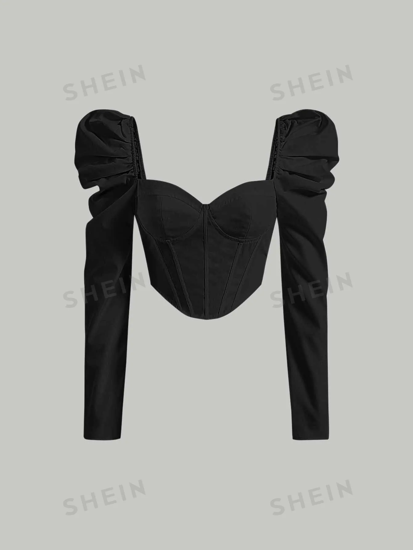 Sweetheart Neck Puff Sleeve Crop Blouse