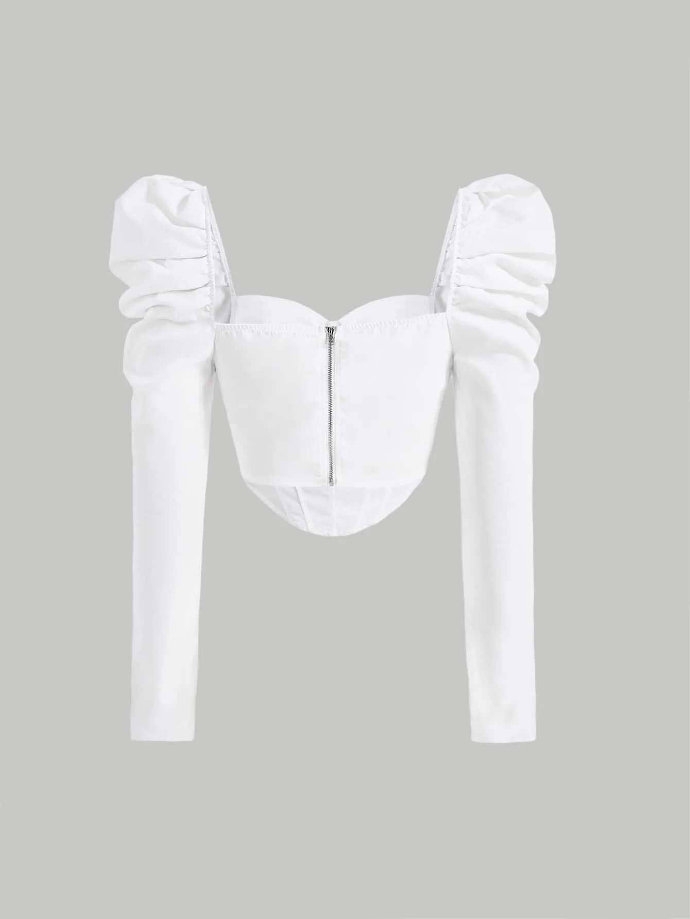 Sweetheart Neck Puff Sleeve Crop Blouse