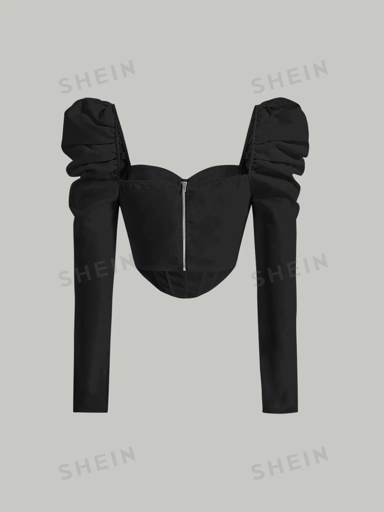 Sweetheart Neck Puff Sleeve Crop Blouse