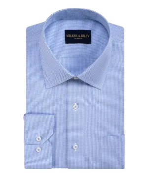 Tailored Fit Blue Houndstooth Spread Collar Non-Iron Twill Dress Shirt