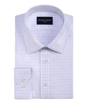 Tailored Fit Blue/Lt Blue Tattersall Spread Collar Non-Iron Broadcloth Dress Shirt