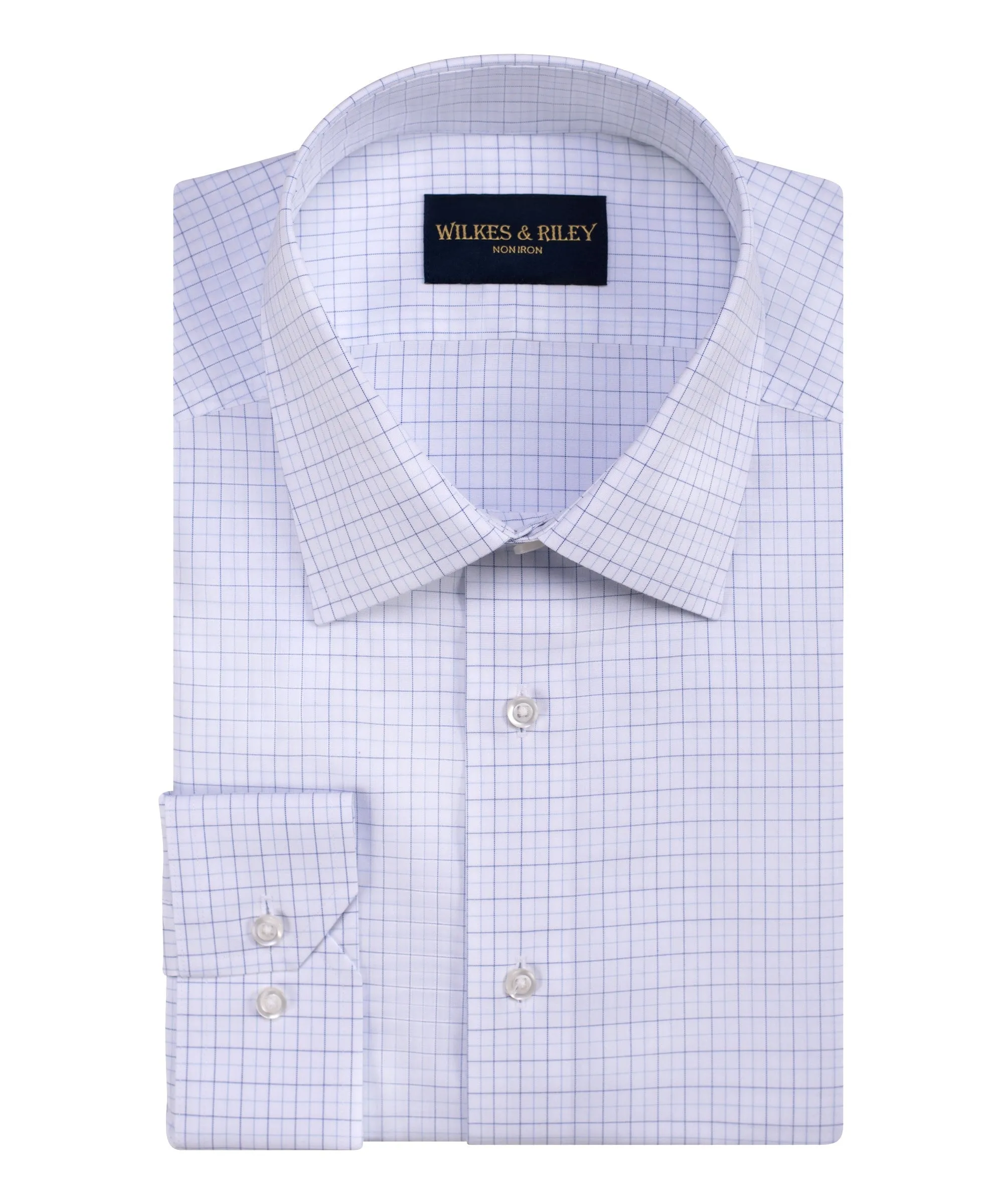 Tailored Fit Blue/Lt Blue Tattersall Spread Collar Non-Iron Broadcloth Dress Shirt
