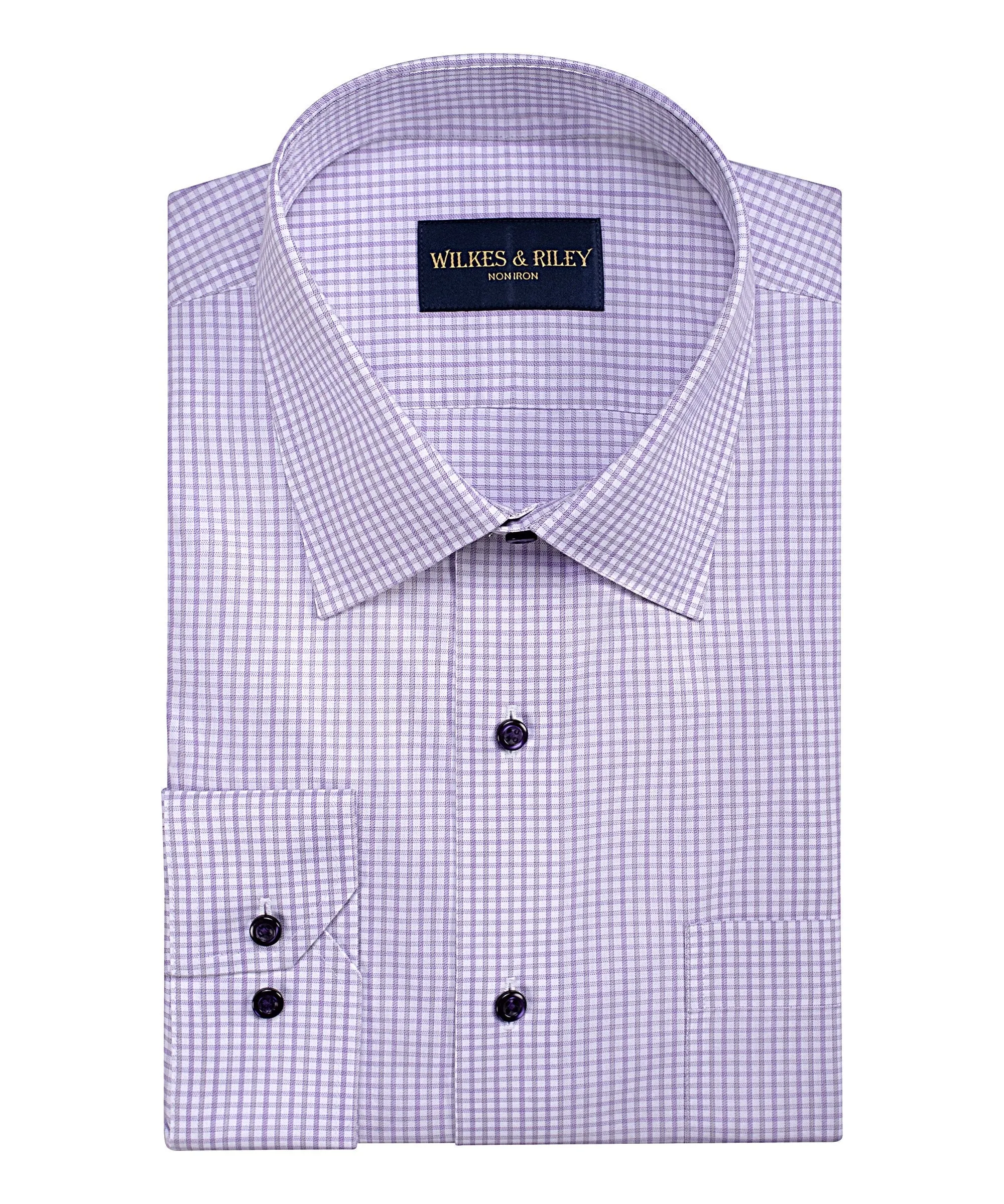 Tailored Fit Lavender / Grey Dobby Twill Check Spread Collar Non-Iron Dress Shirt