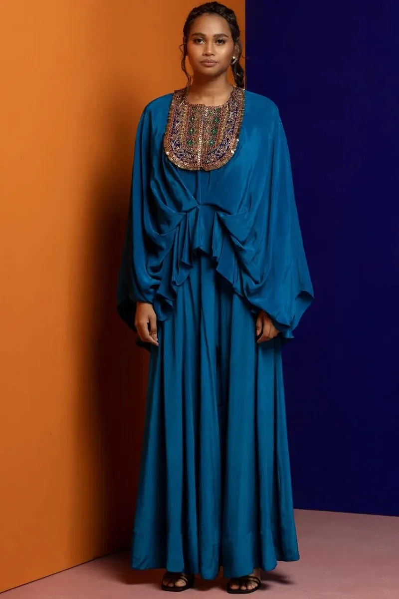 Teal Drape Top And Pant Set
