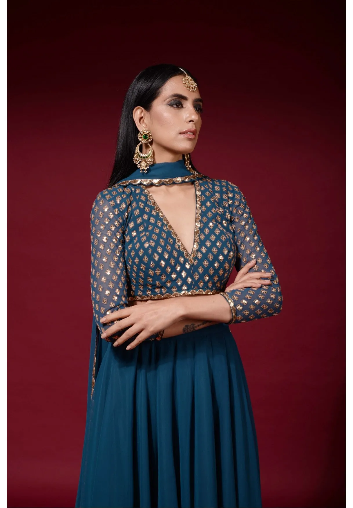 Teal Green Lehenga Pants Set