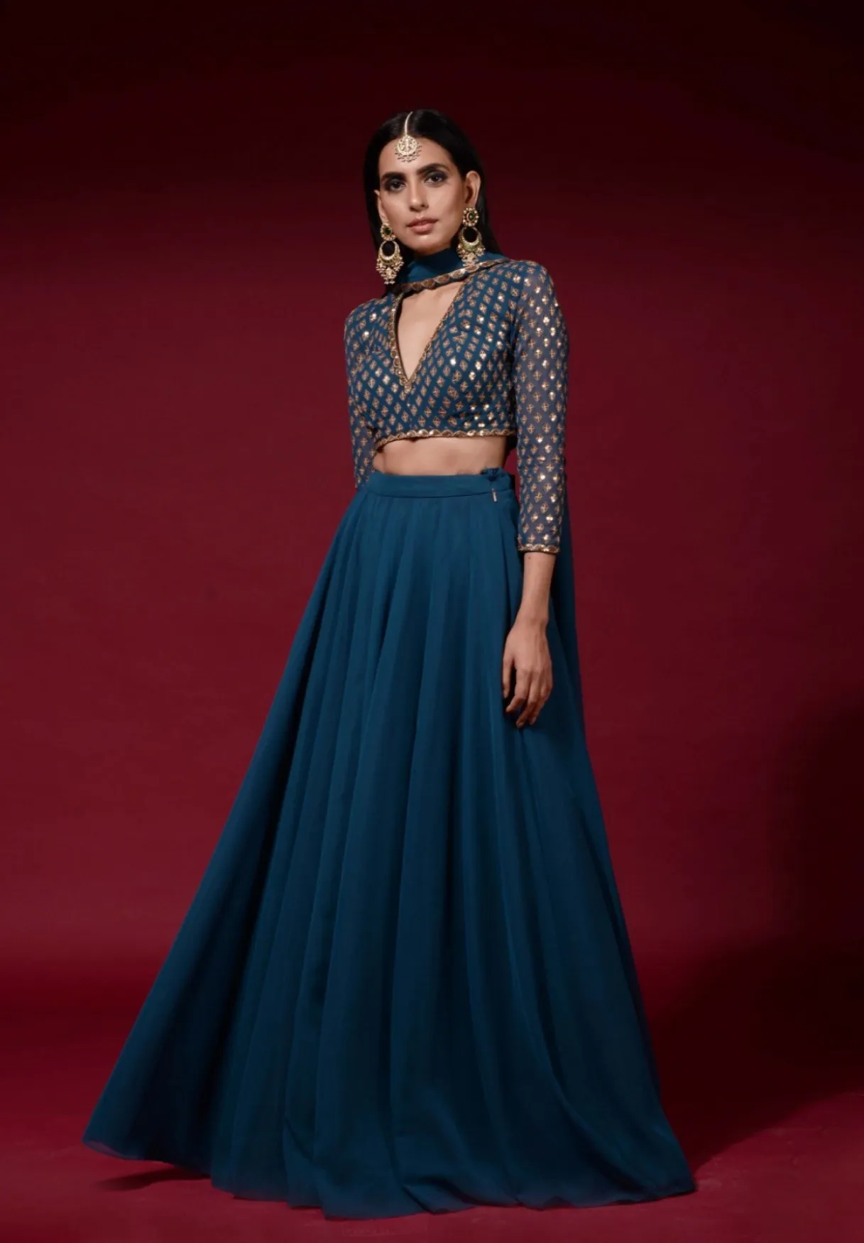 Teal Green Lehenga Pants Set