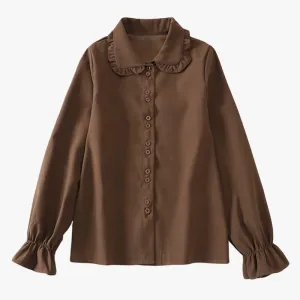 themeisles Dark Academia Shirt Fungus Collar Drawstring Puff Sleeve