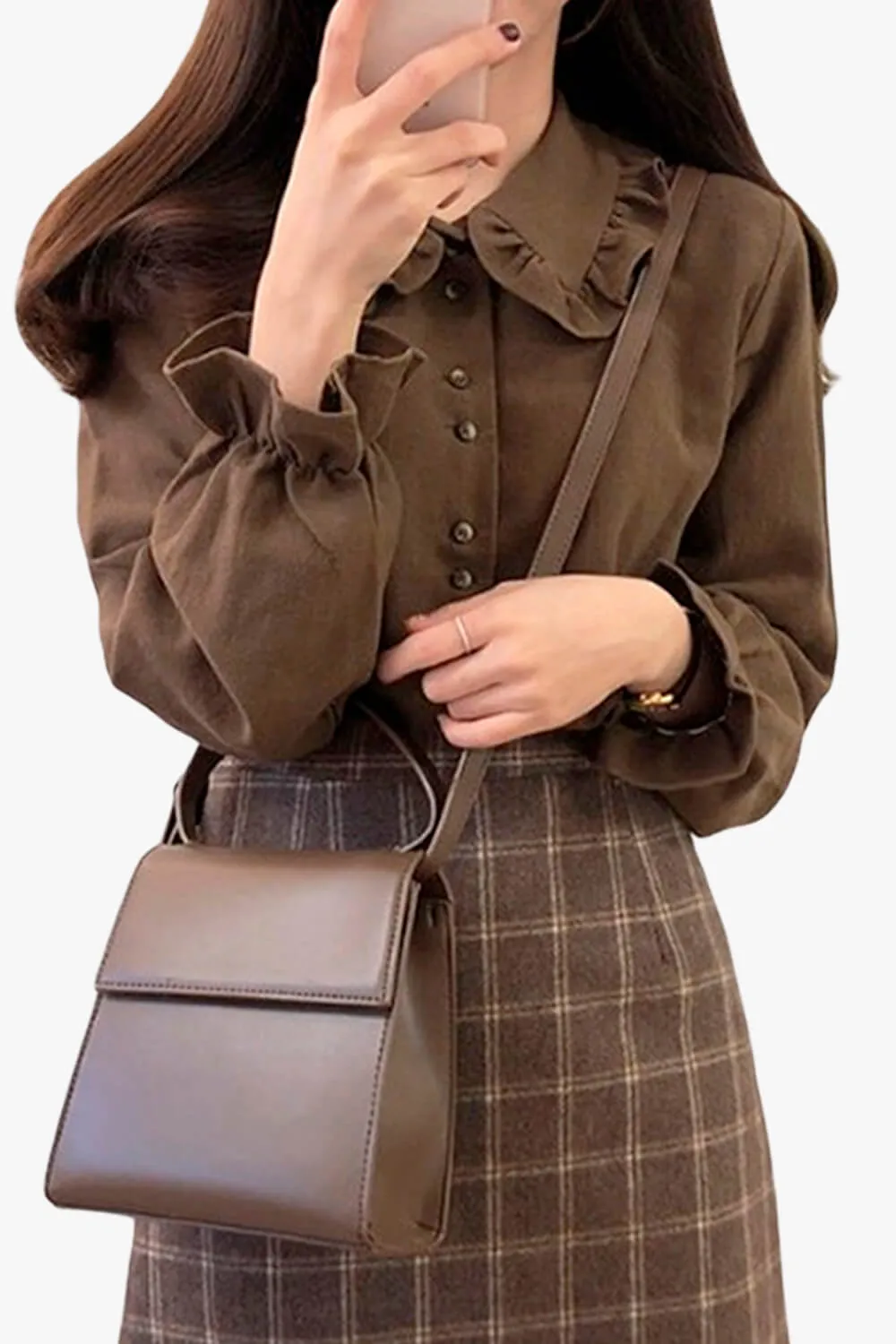 themeisles Dark Academia Shirt Fungus Collar Drawstring Puff Sleeve