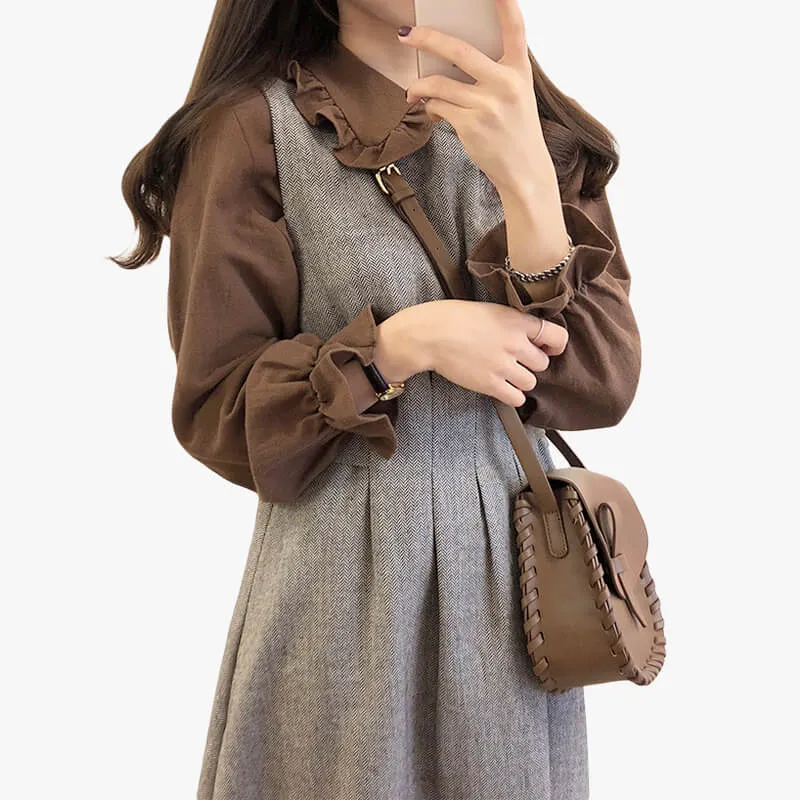 themeisles Dark Academia Shirt Fungus Collar Drawstring Puff Sleeve