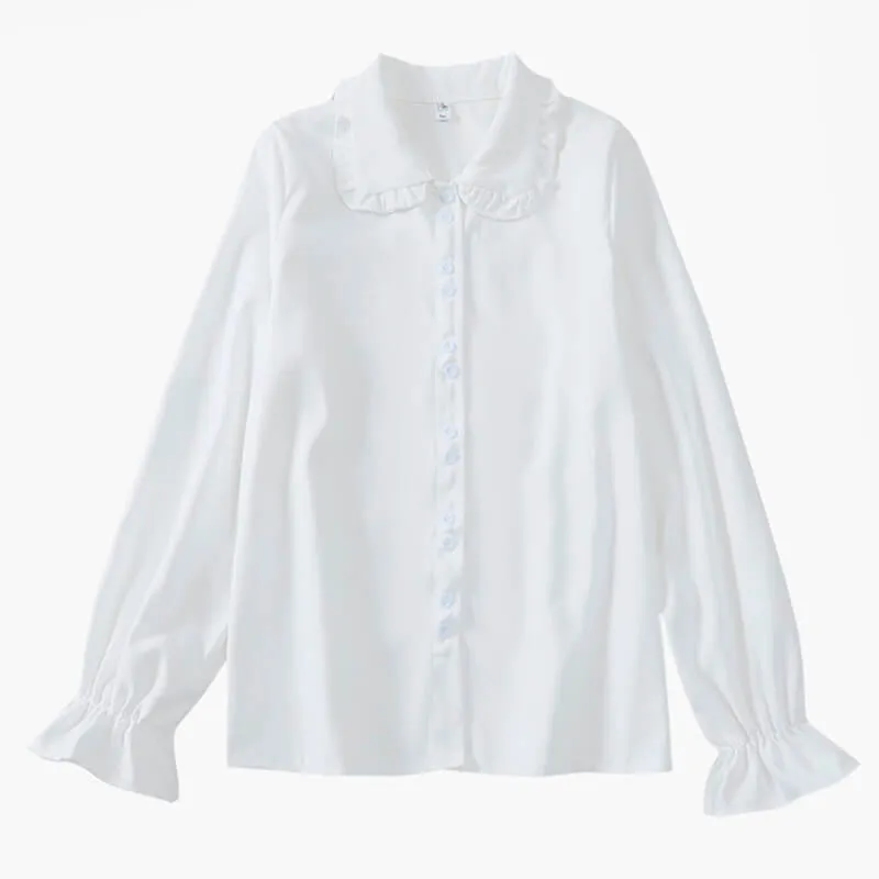 themeisles Dark Academia Shirt Fungus Collar Drawstring Puff Sleeve