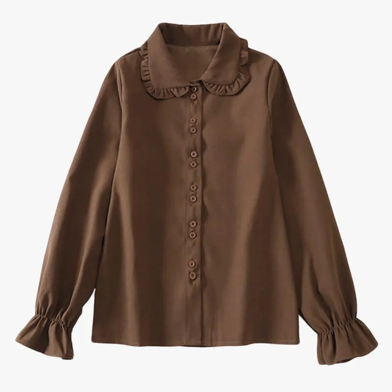 themeisles Dark Academia Shirt Fungus Collar Drawstring Puff Sleeve