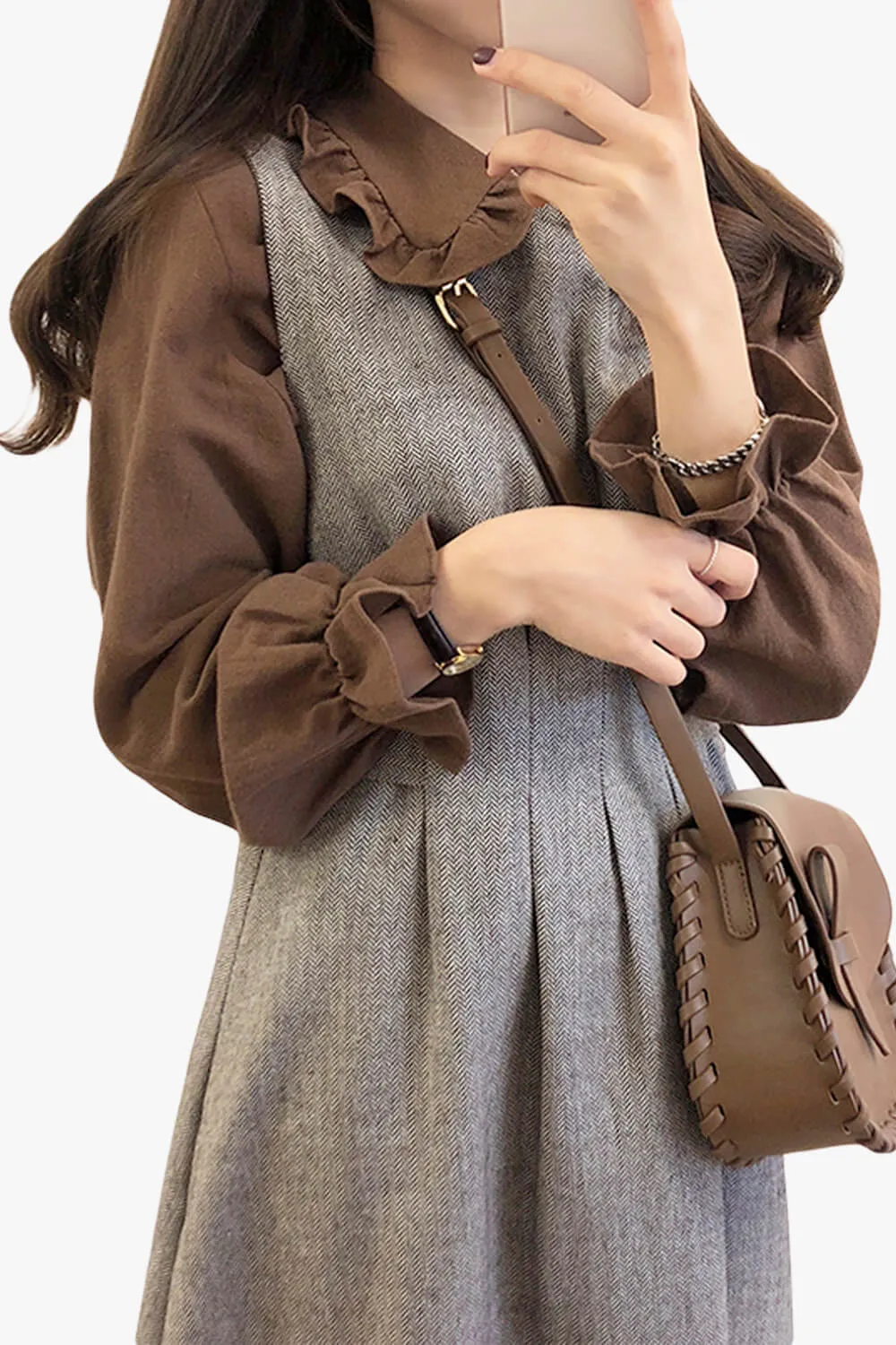 themeisles Dark Academia Shirt Fungus Collar Drawstring Puff Sleeve