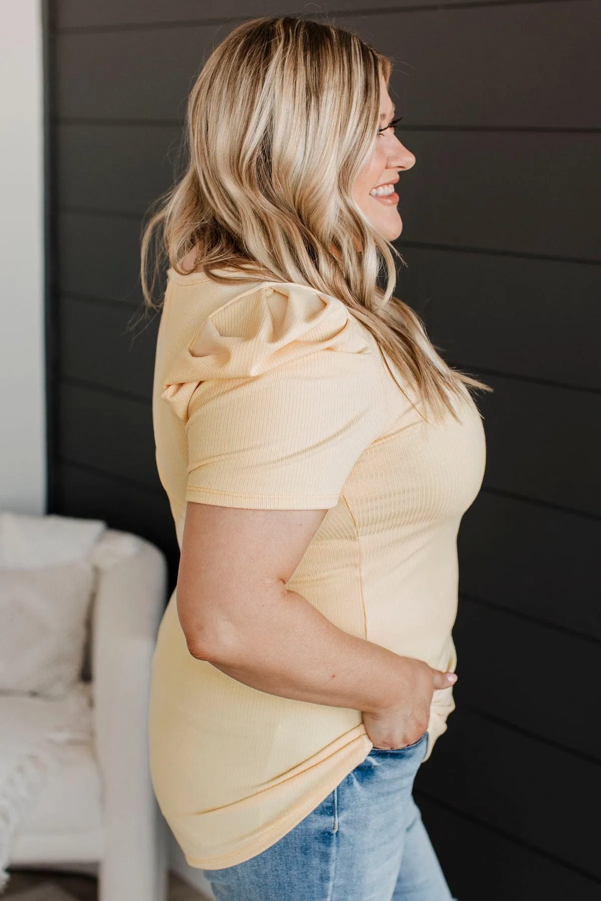 Thinking Ahead Puff Sleeve Top- Light Yellow