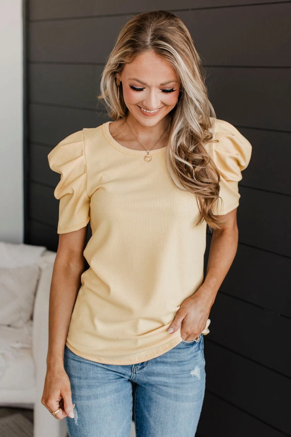 Thinking Ahead Puff Sleeve Top- Light Yellow