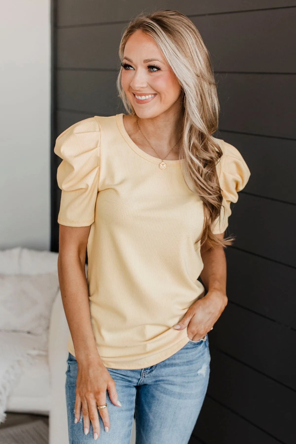 Thinking Ahead Puff Sleeve Top- Light Yellow