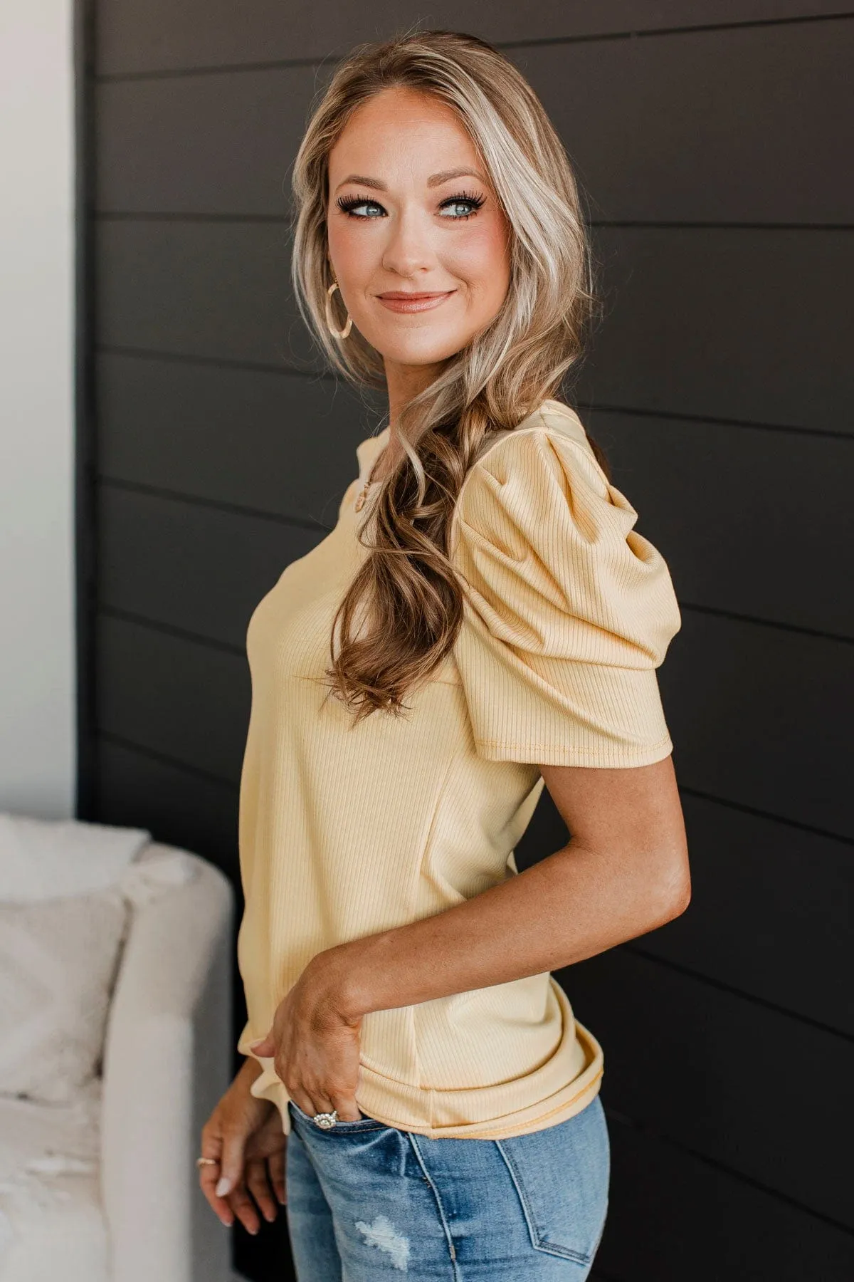 Thinking Ahead Puff Sleeve Top- Light Yellow