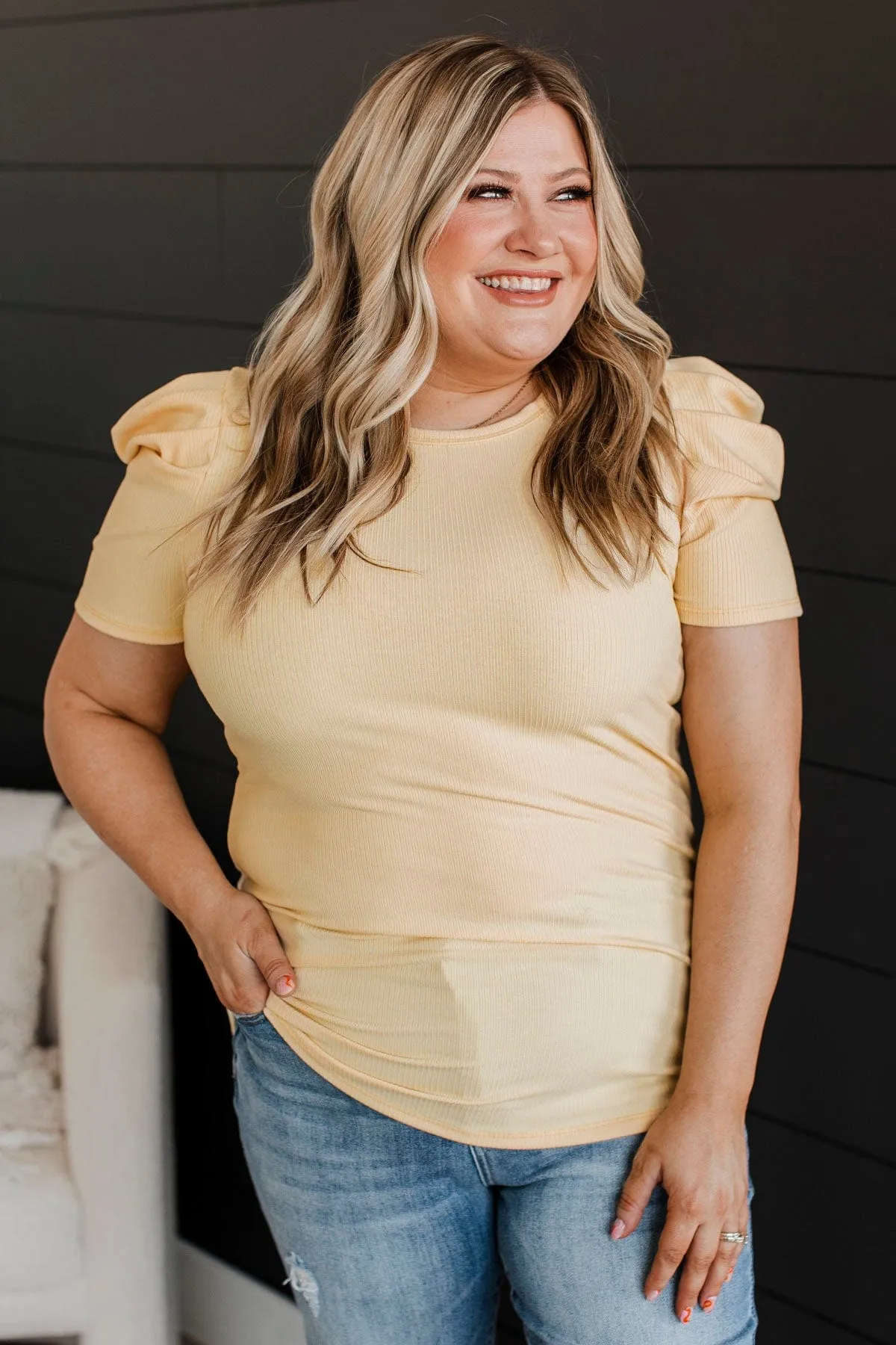 Thinking Ahead Puff Sleeve Top- Light Yellow
