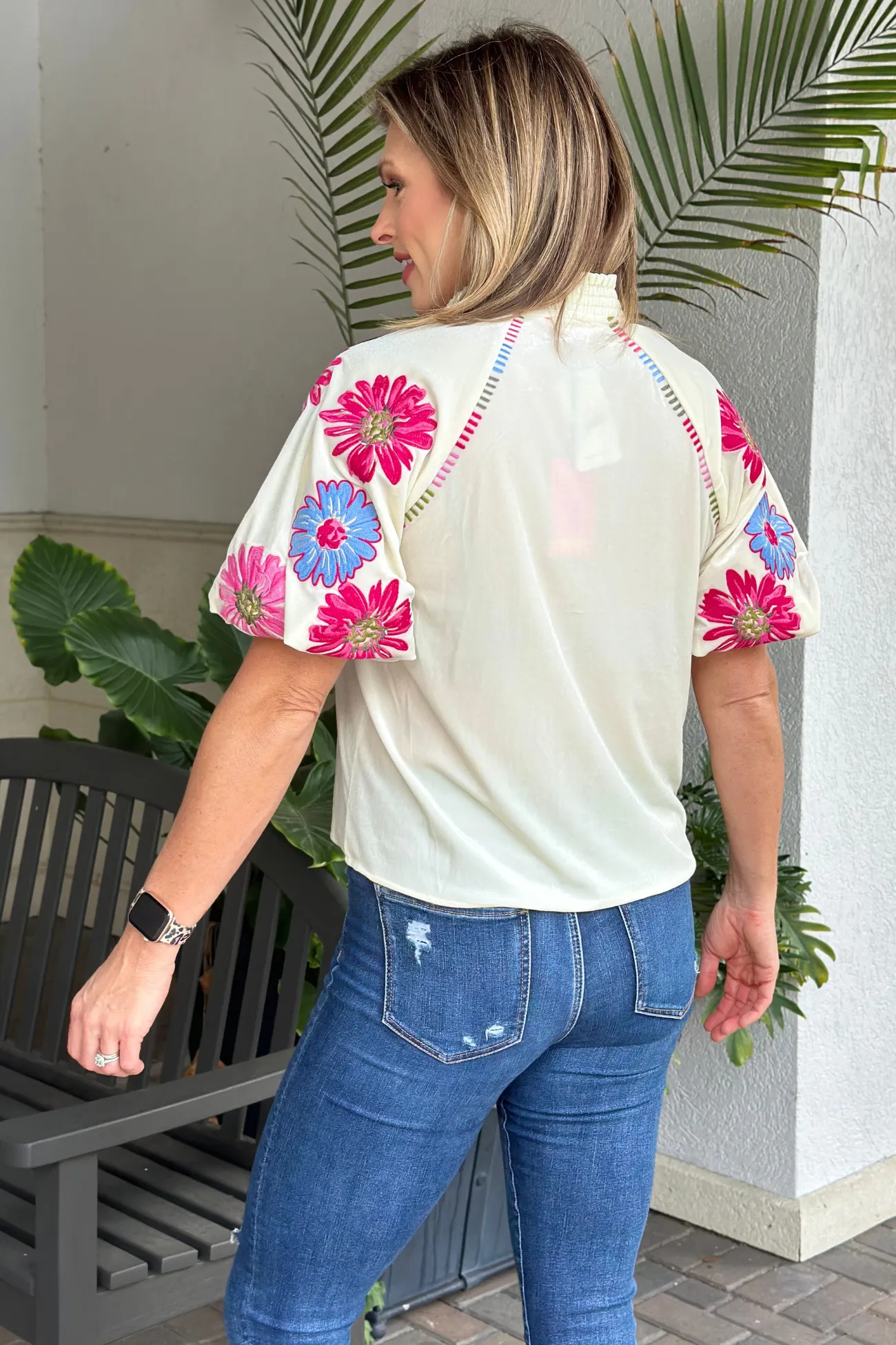 THML Caroline Velvet Puff Sleeve Top