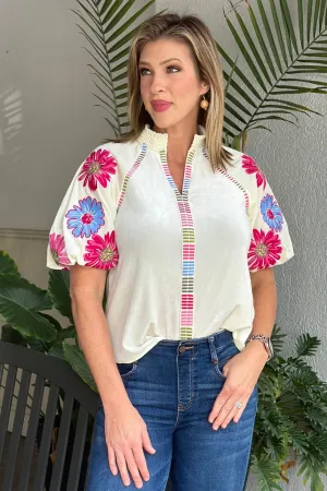 THML Caroline Velvet Puff Sleeve Top