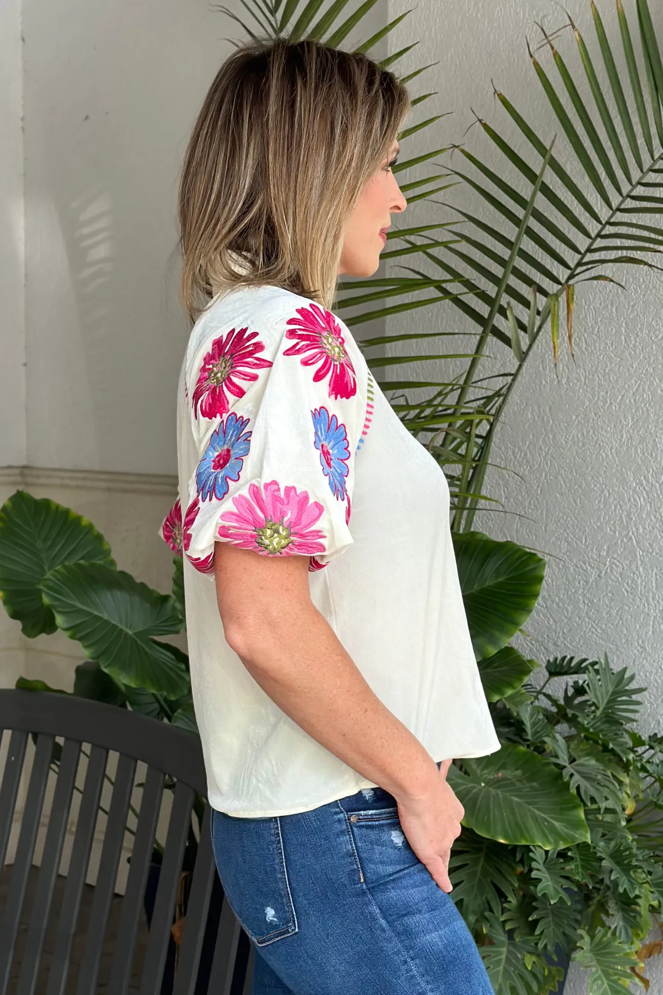 THML Caroline Velvet Puff Sleeve Top