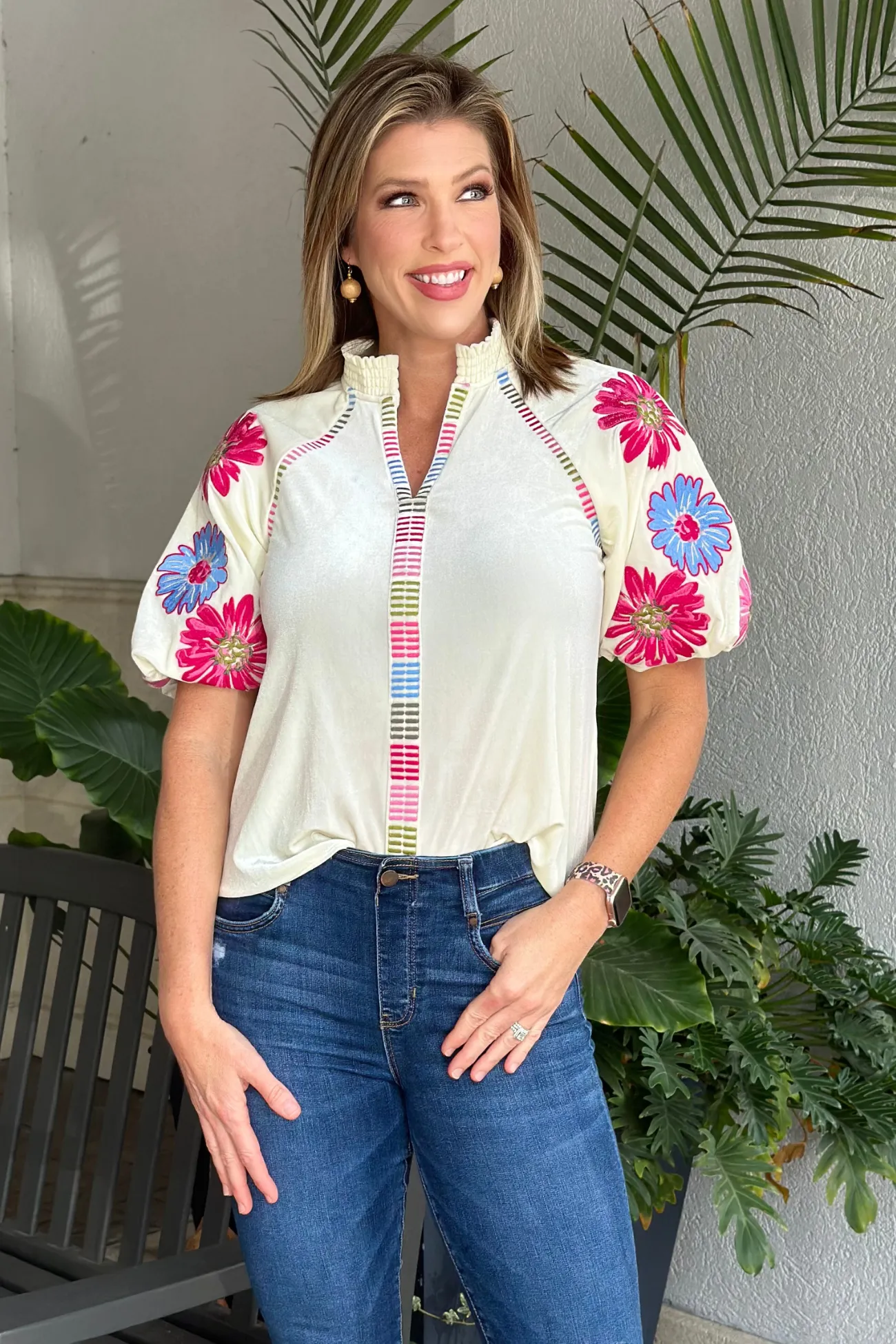 THML Caroline Velvet Puff Sleeve Top