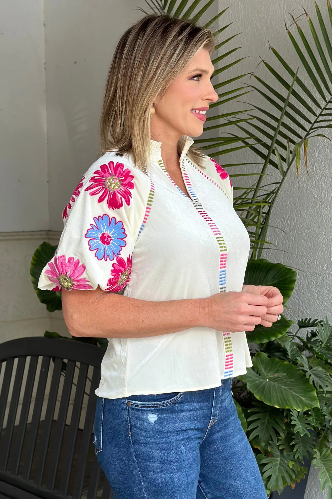 THML Caroline Velvet Puff Sleeve Top