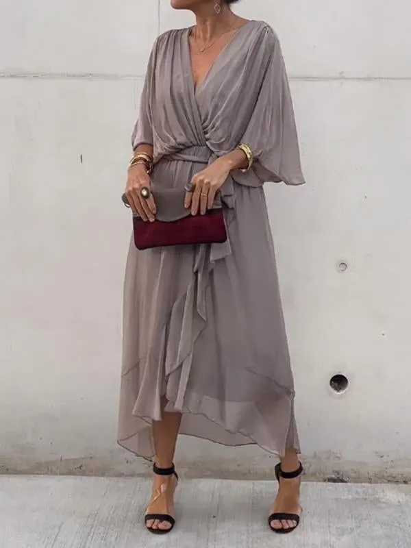Thyra -  V Neck Midi Dress