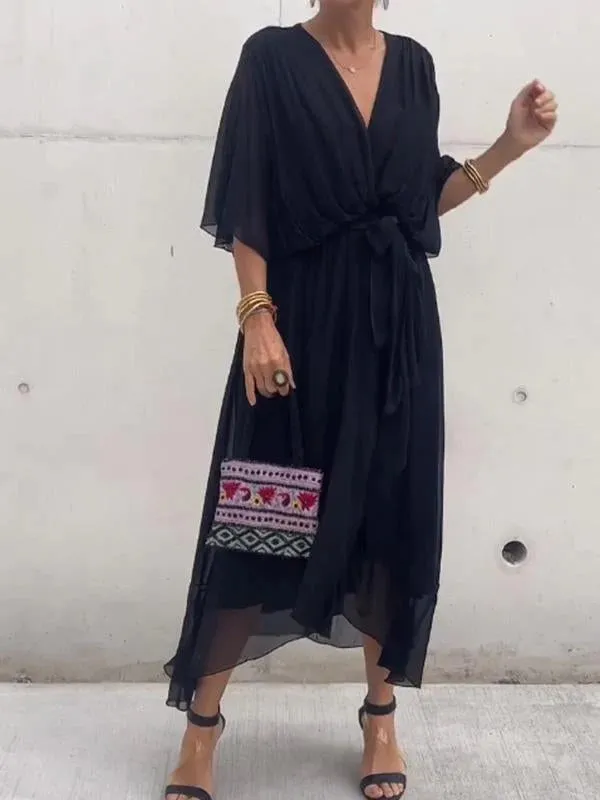 Thyra -  V Neck Midi Dress