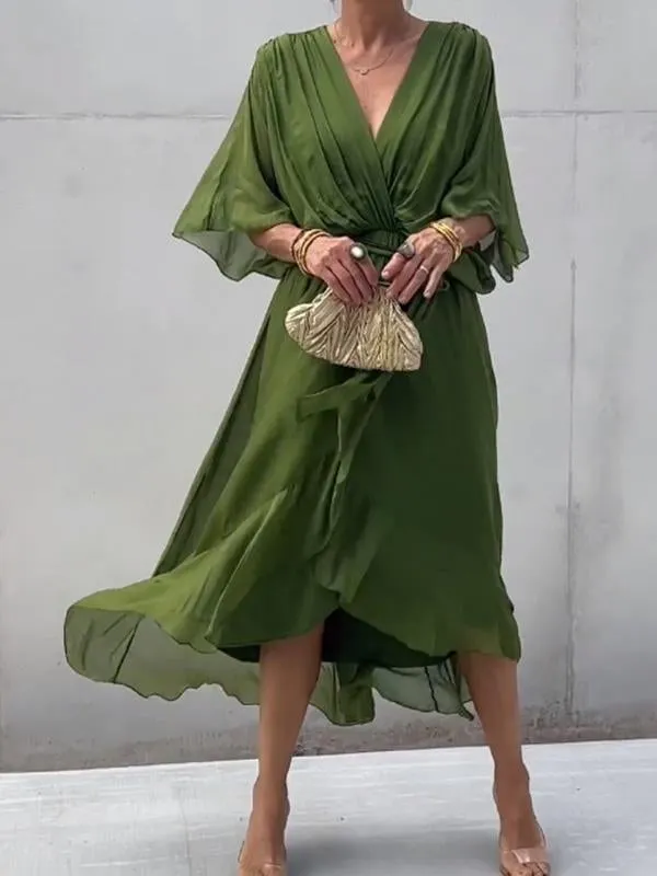 Thyra -  V Neck Midi Dress