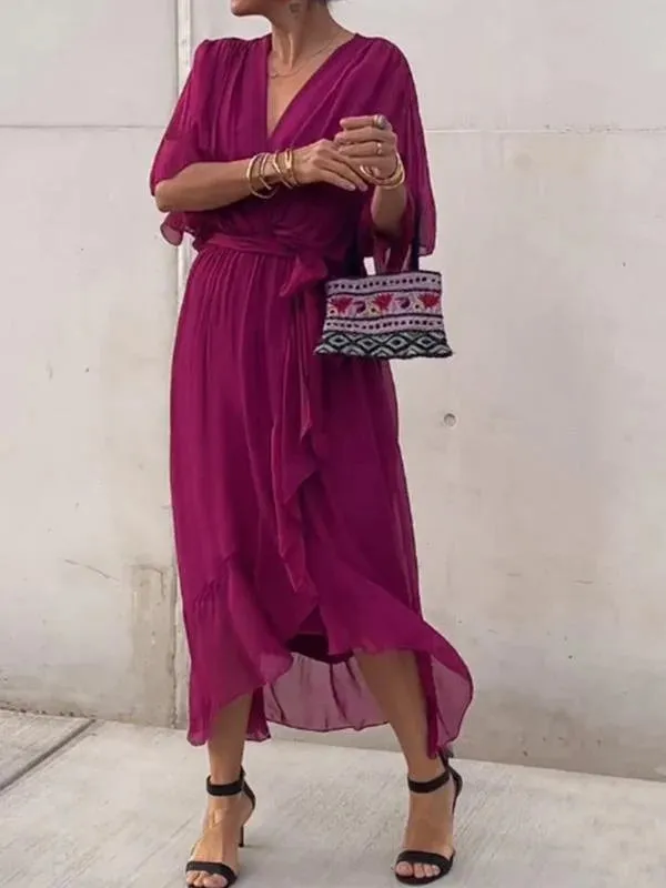 Thyra -  V Neck Midi Dress
