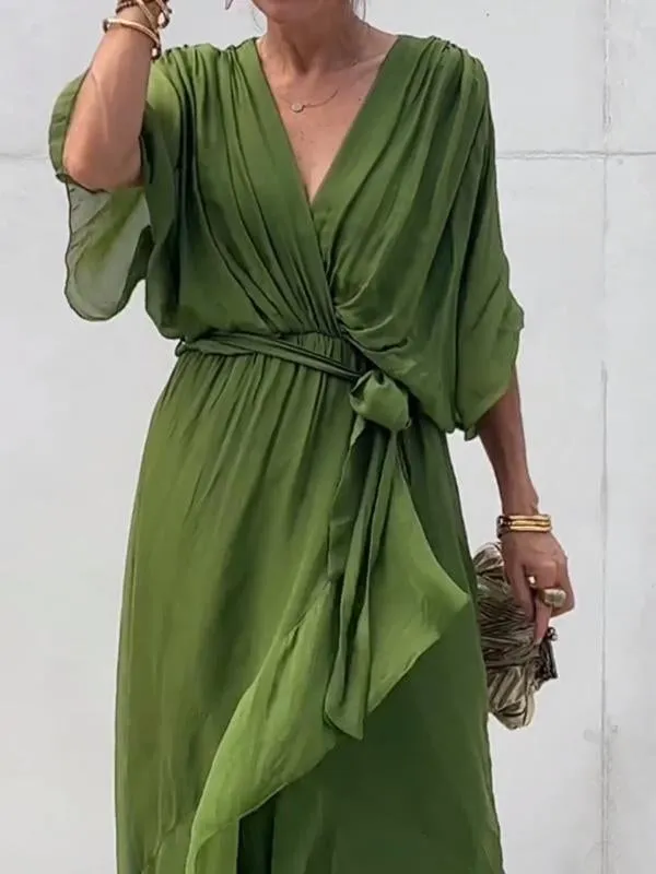 Thyra -  V Neck Midi Dress