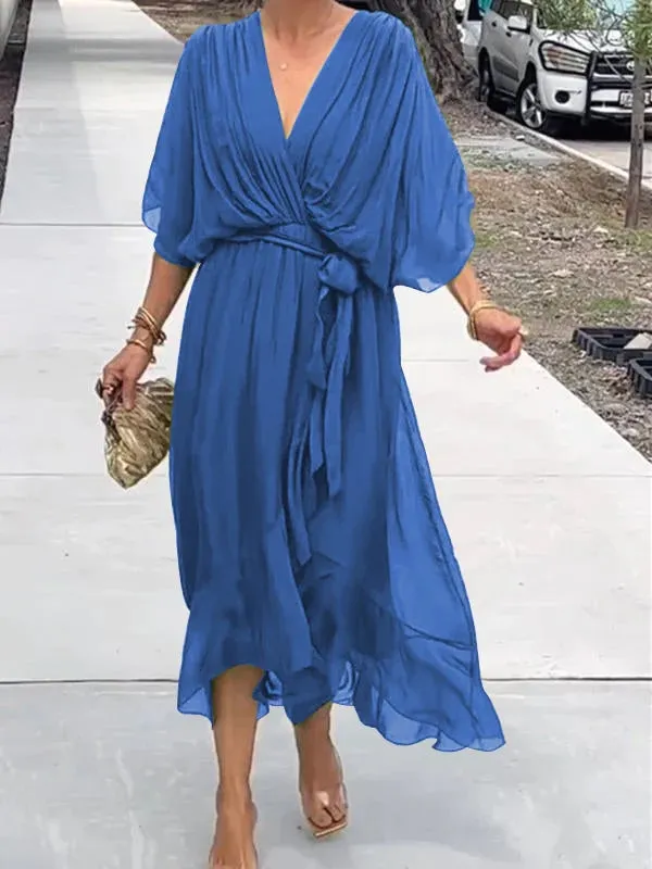 Thyra -  V Neck Midi Dress