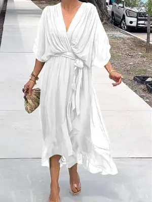 Thyra -  V Neck Midi Dress