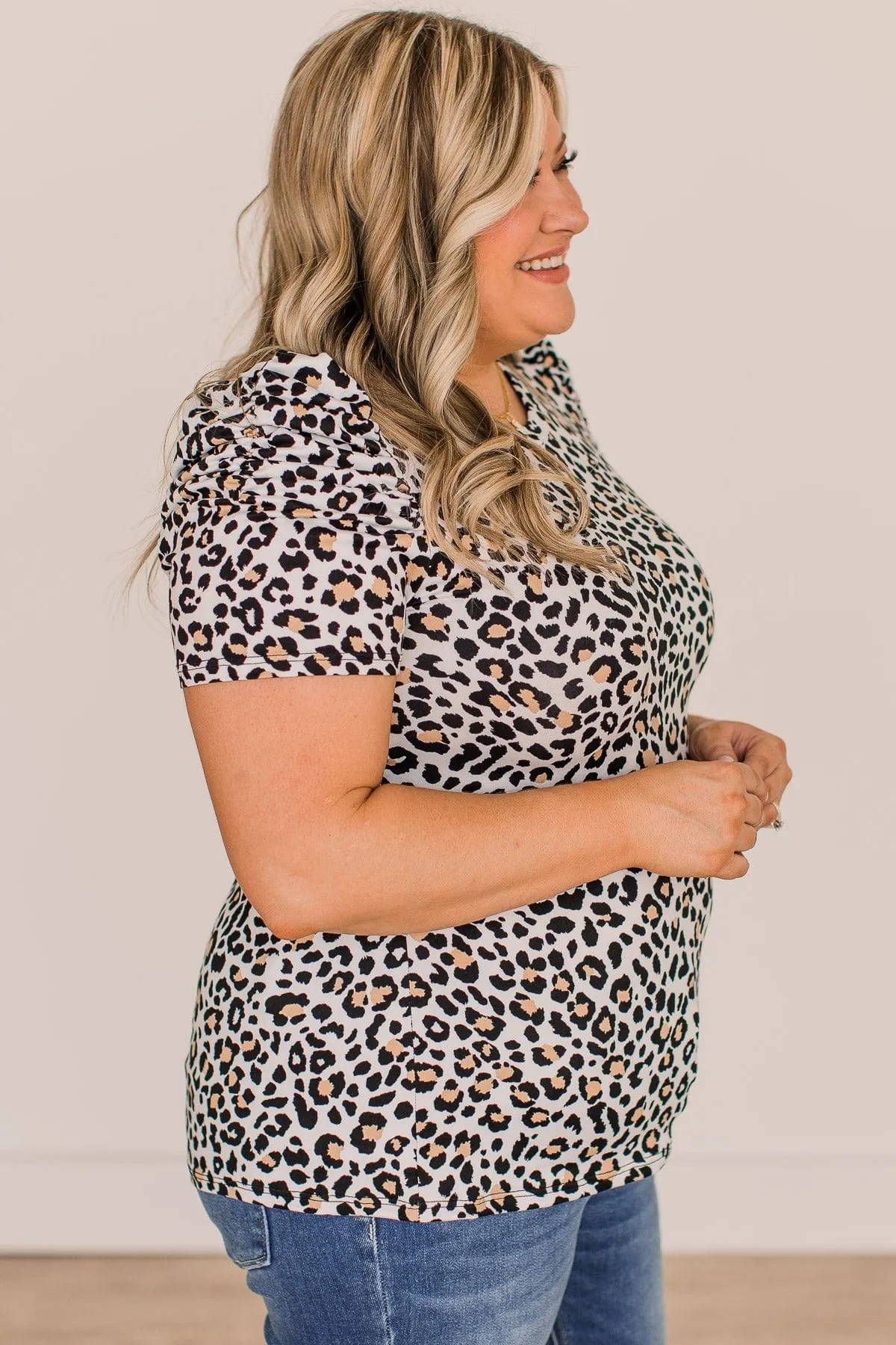 Took A Chance Puff Sleeve Top- Ivory Leopard