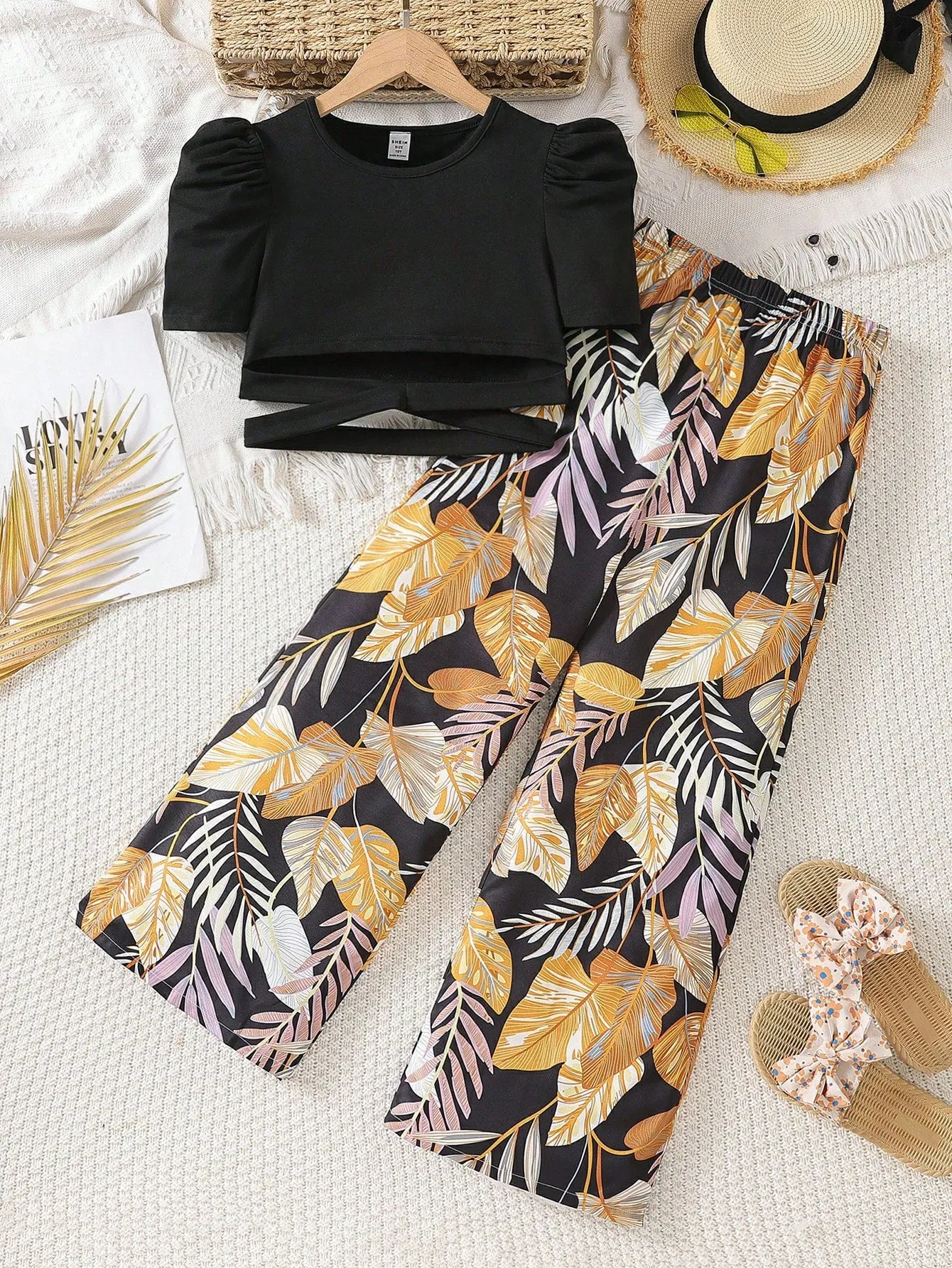 Top puff| Tween Girl Puff Sleeve Cross Hem Top