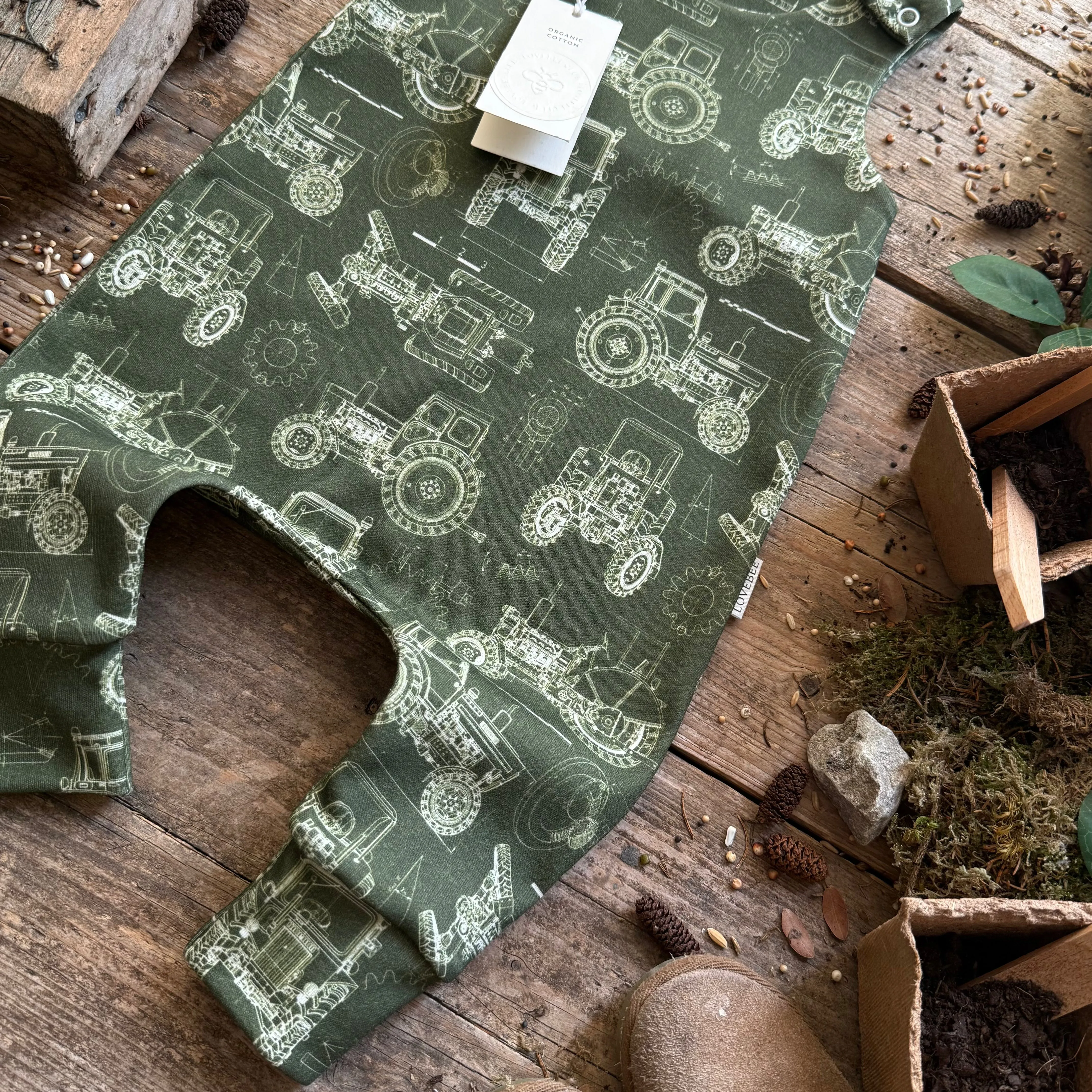 Tractor Blueprint Long Romper | Ready To Post