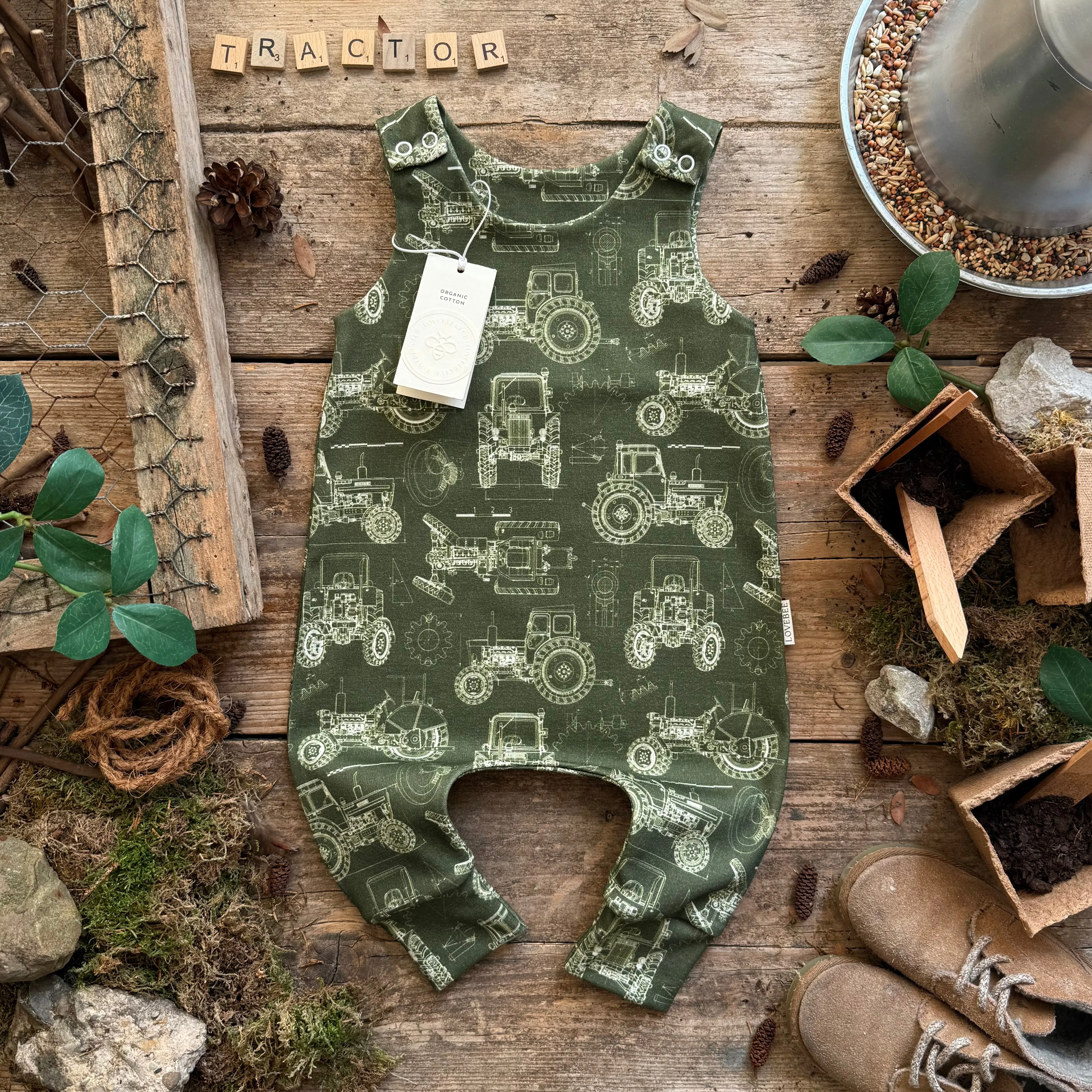 Tractor Blueprint Long Romper | Ready To Post