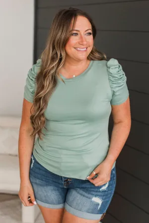 True Passion Puff Sleeve Top- Sage
