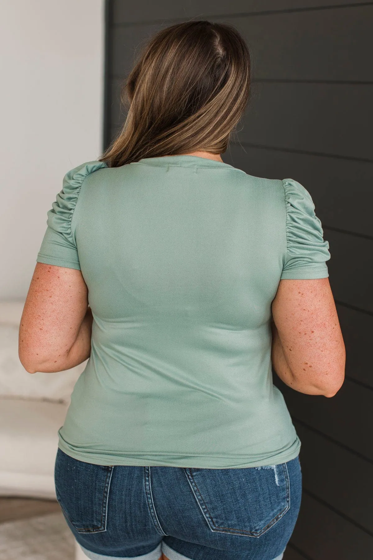 True Passion Puff Sleeve Top- Sage