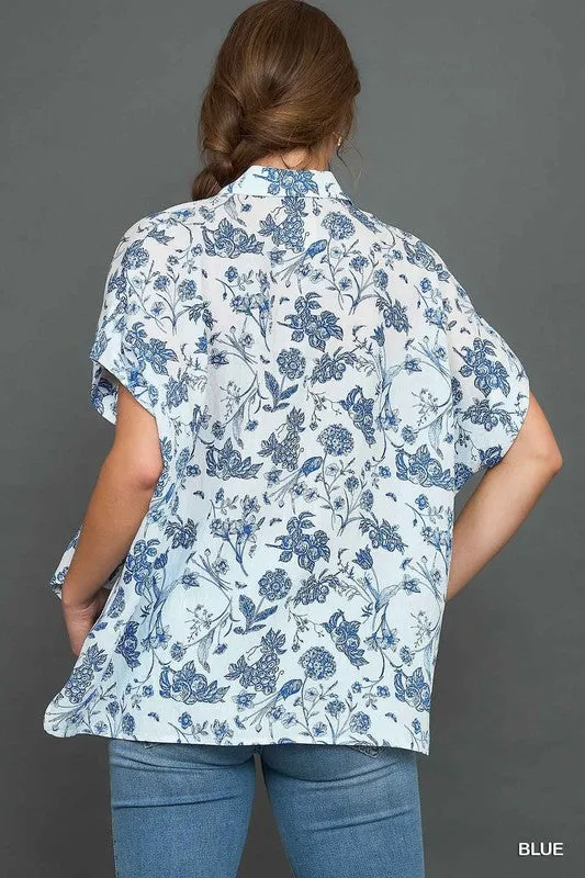 Two Tone Floral Print Top